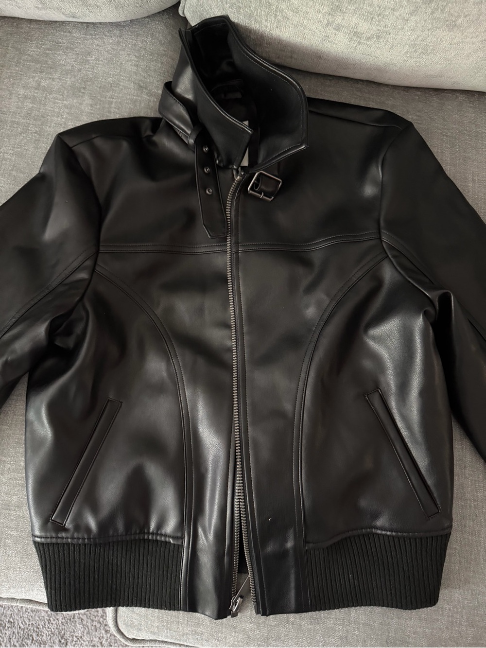 NWT Abercrombie & Fitch Black Faux Leather Bomber Jacket